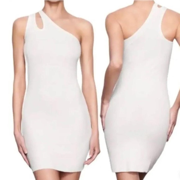 Skims White Soft Lounge Cutout One Shoulder Mini Dress - XL - Picture 2 of 8